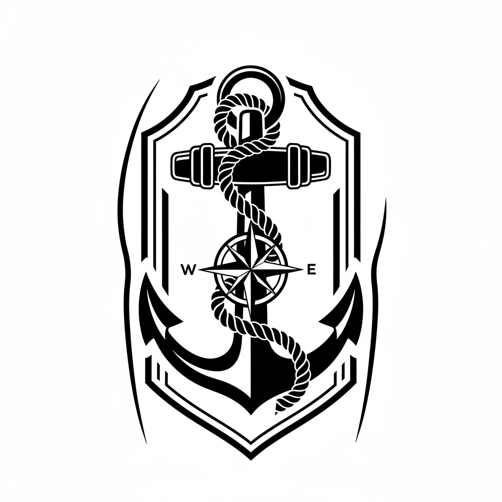 Blackwork Anchor temporary tattoo design, blackwork anchor artwork in black ink on a white background