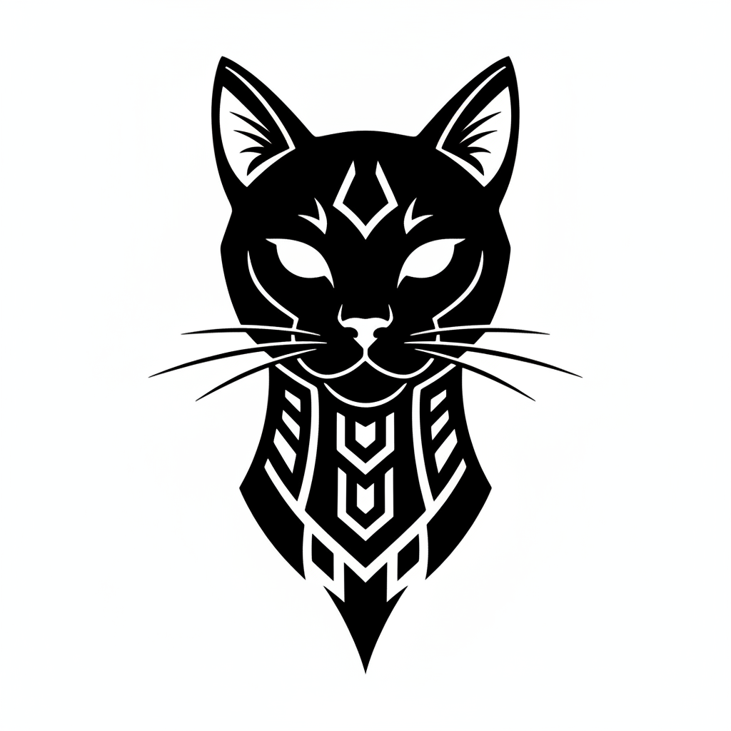 Blackwork Cat temporary tattoo design, blackwork cat artwork in black ink on a white background