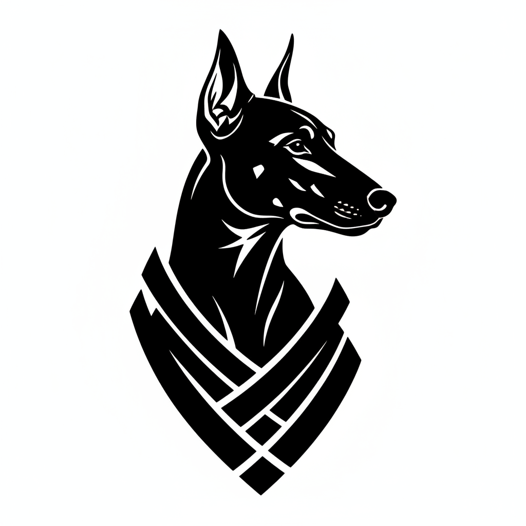 Blackwork Dog temporary tattoo design, blackwork dog artwork in black ink on a white background