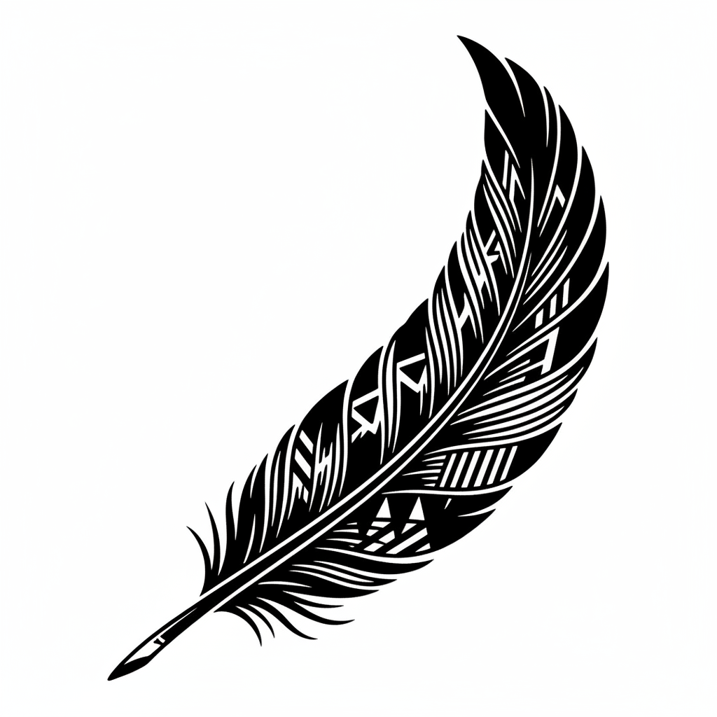 Blackwork Feather temporary tattoo design, blackwork feather artwork in black ink on a white background