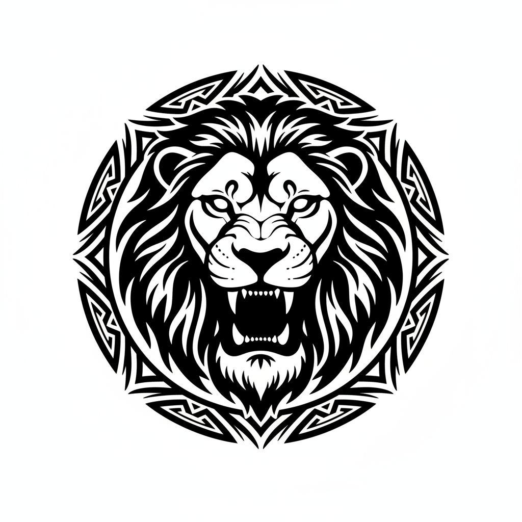 Blackwork Lion temporary tattoo design, blackwork lion artwork in black ink on a white background