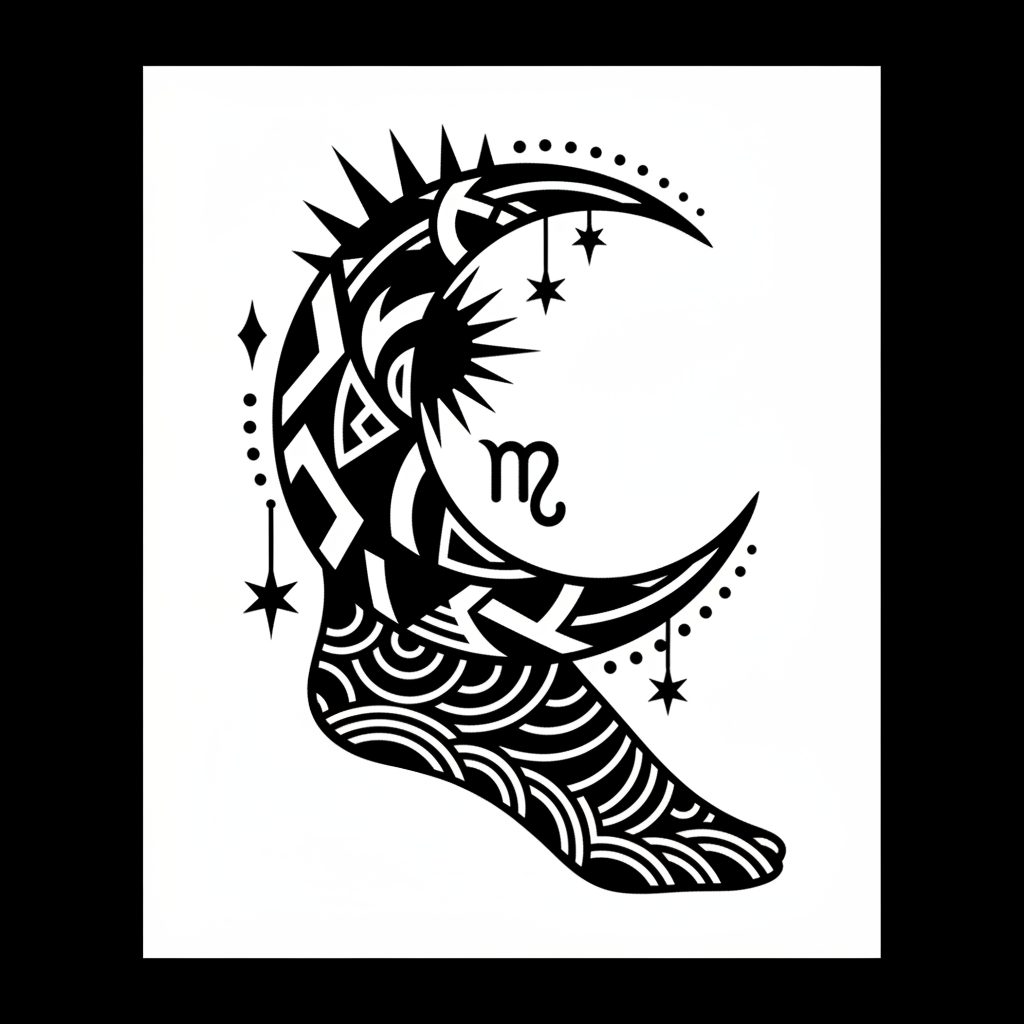 Blackwork Moon temporary tattoo design, blackwork moon artwork in black ink on a white background