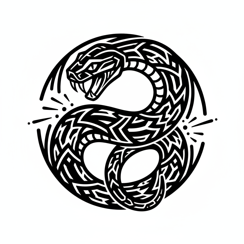 Blackwork Snake temporary tattoo design, blackwork snake artwork in black ink on a white background
