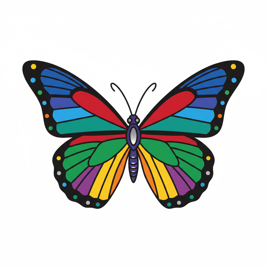 Colour Butterfly temporary tattoo design, colour butterfly artwork in black ink on a white background
