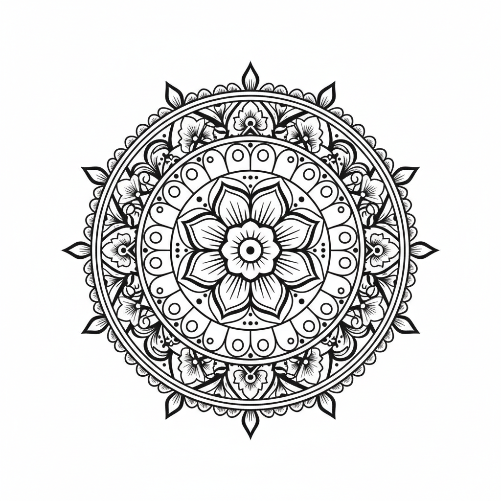Illustrative Mandala temporary tattoo design, illustrative mandala artwork in black ink on a white background