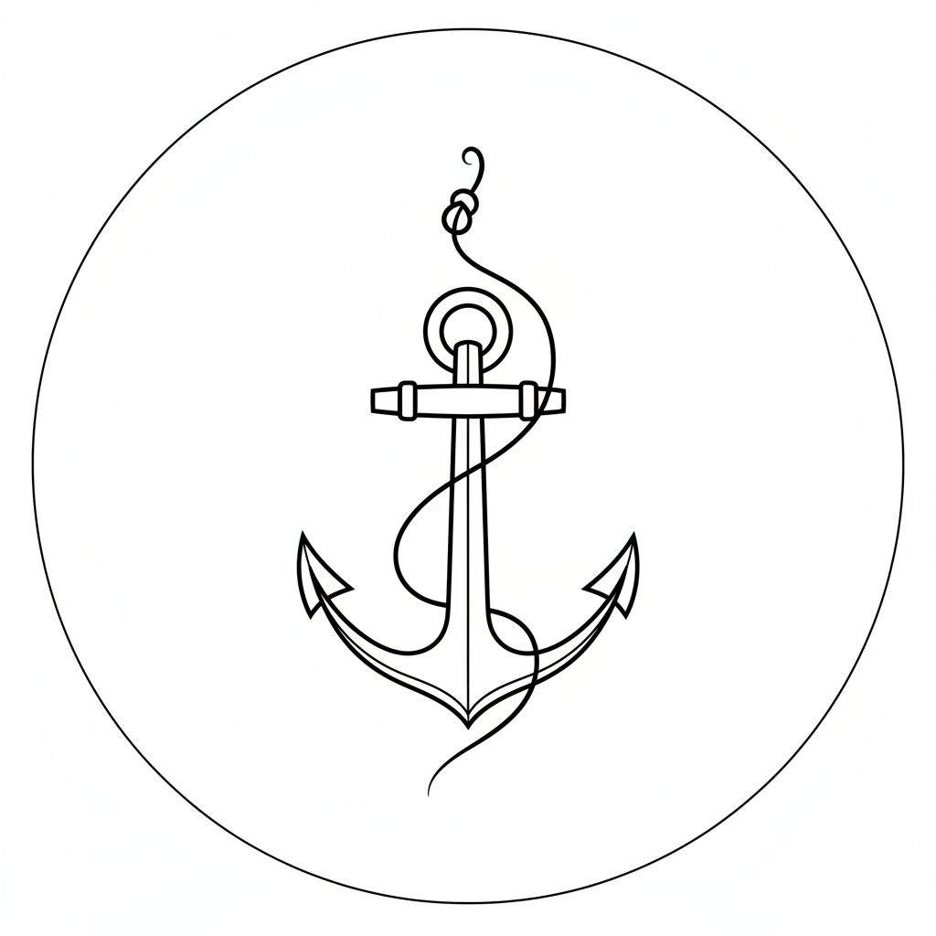 Minimalist Anchor temporary tattoo design, minimalist anchor artwork in black ink on a white background