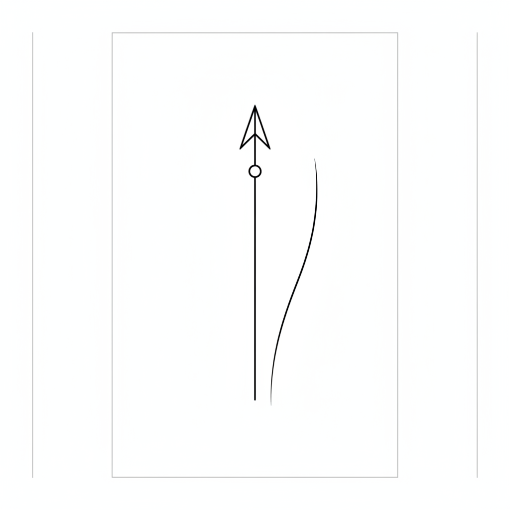 Minimalist Arrow temporary tattoo design, minimalist arrow artwork in black ink on a white background