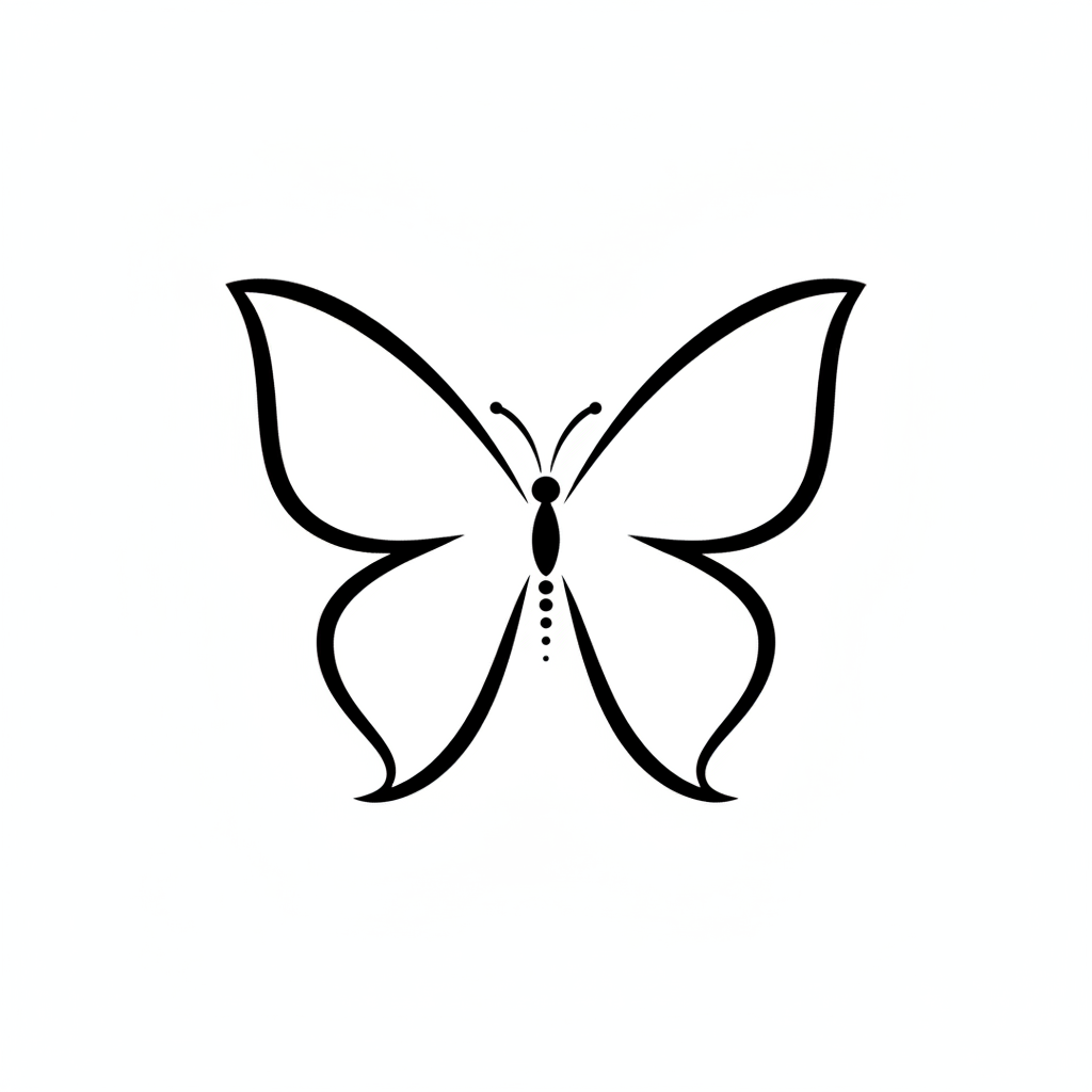 Minimalist Butterfly Outline temporary tattoo design, minimalist butterfly artwork in black ink on a white background