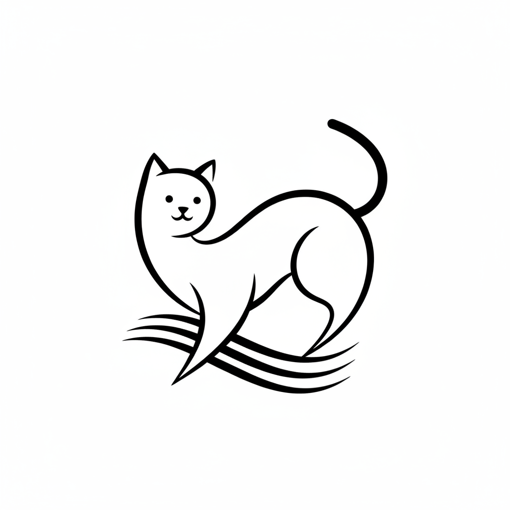 Minimalist Cat temporary tattoo design, minimalist cat artwork in black ink on a white background