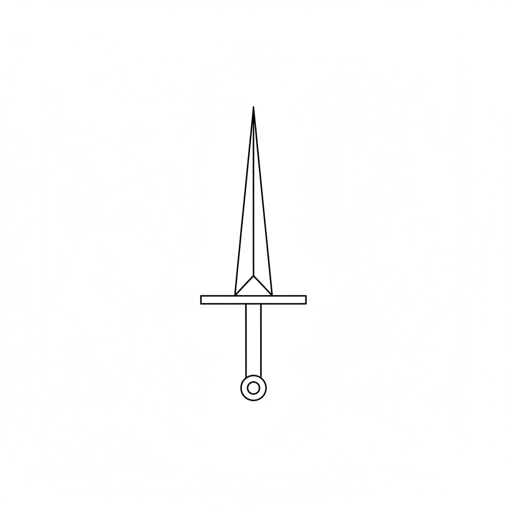 Minimalist Dagger temporary tattoo design, minimalist dagger artwork in black ink on a white background