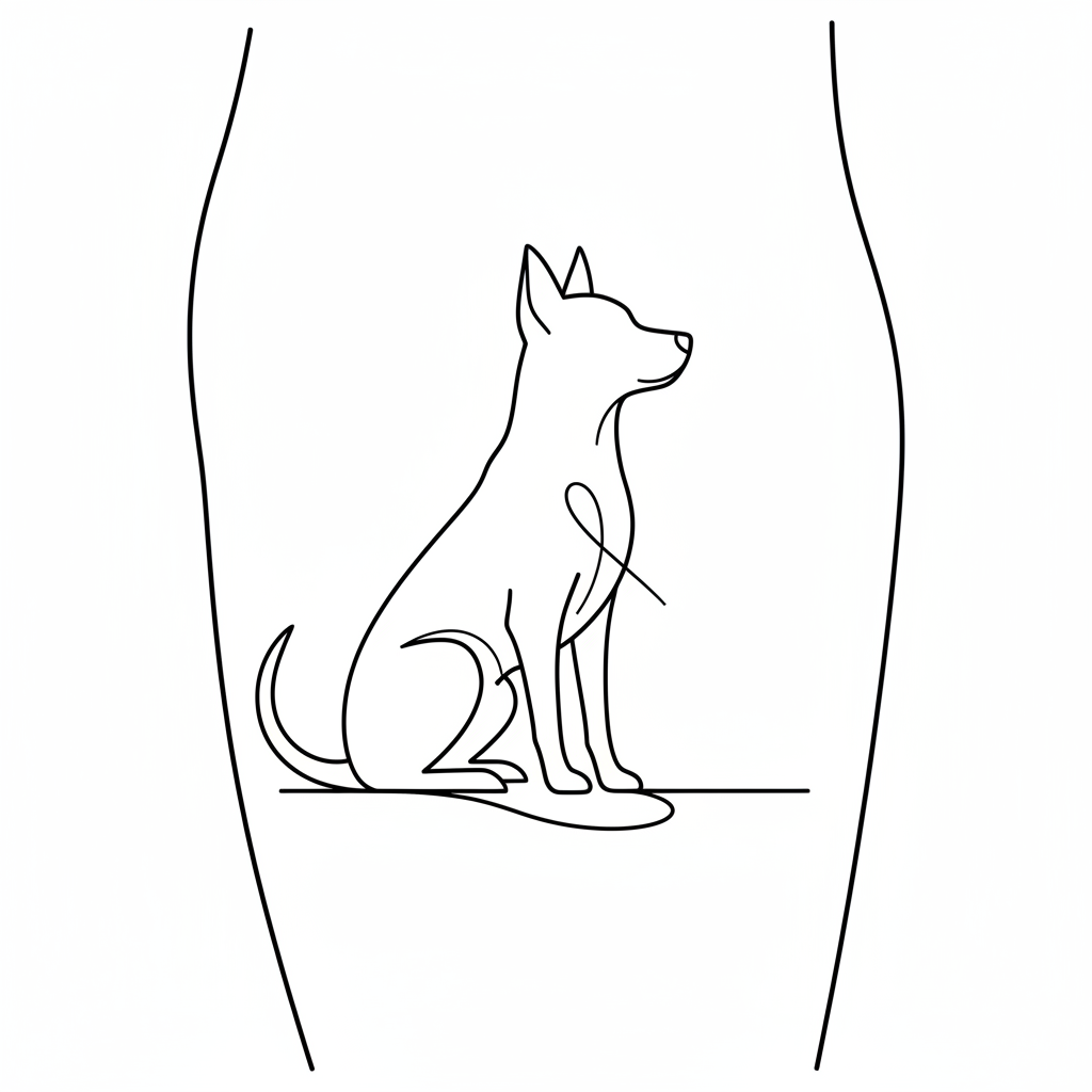 Minimalist Dog temporary tattoo design, minimalist dog artwork in black ink on a white background