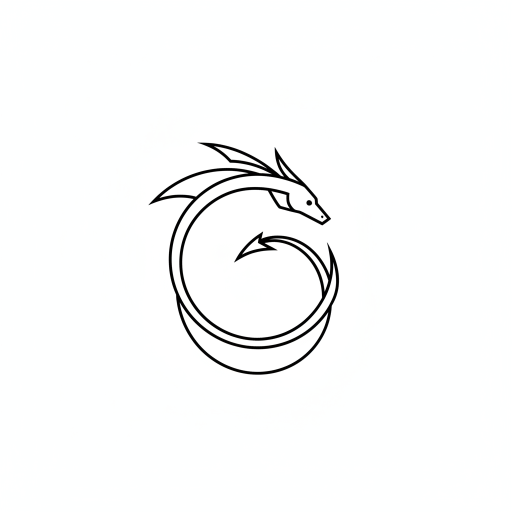 Minimalist Dragon temporary tattoo design, minimalist dragon artwork in black ink on a white background