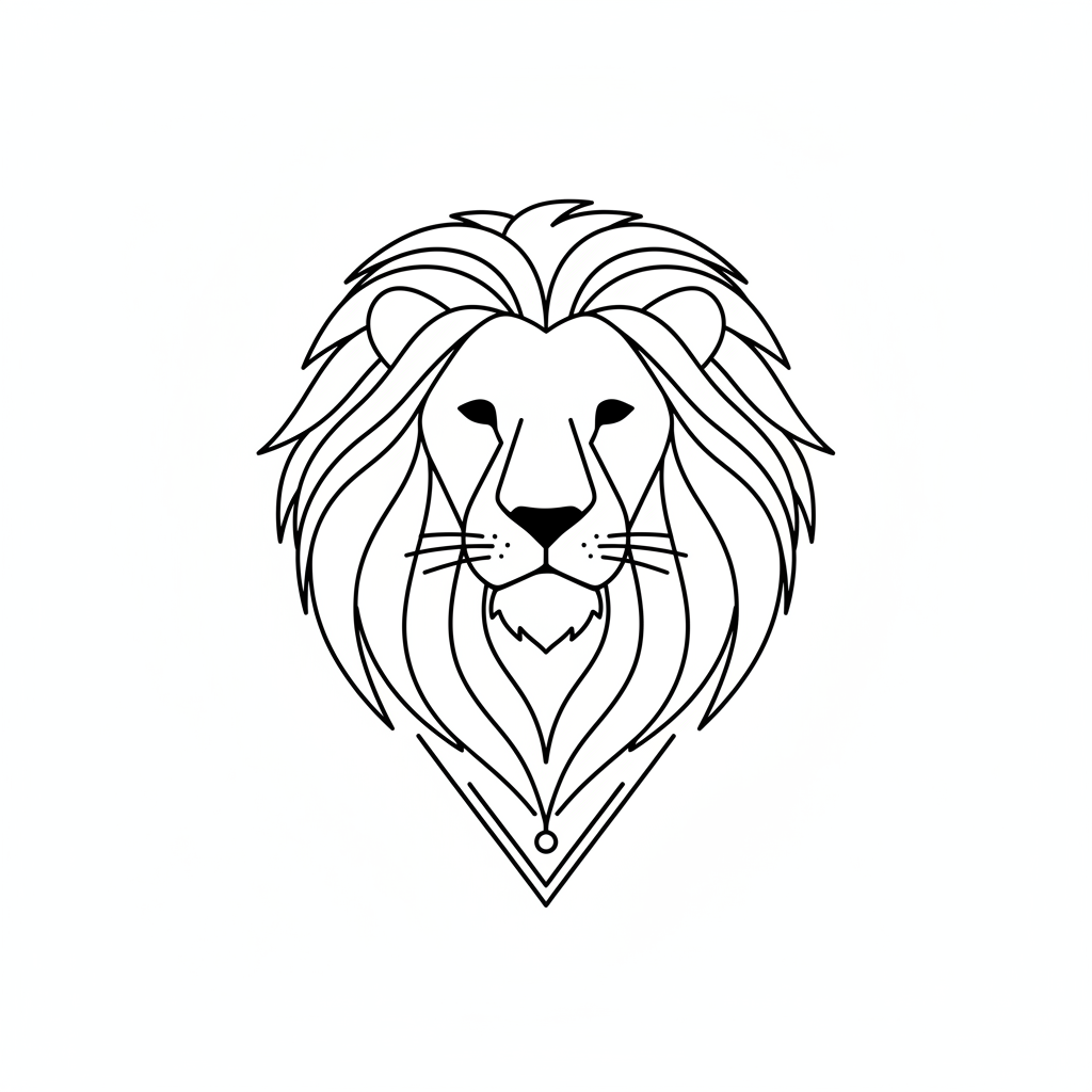 Minimalist Lion temporary tattoo design, minimalist lion artwork in black ink on a white background