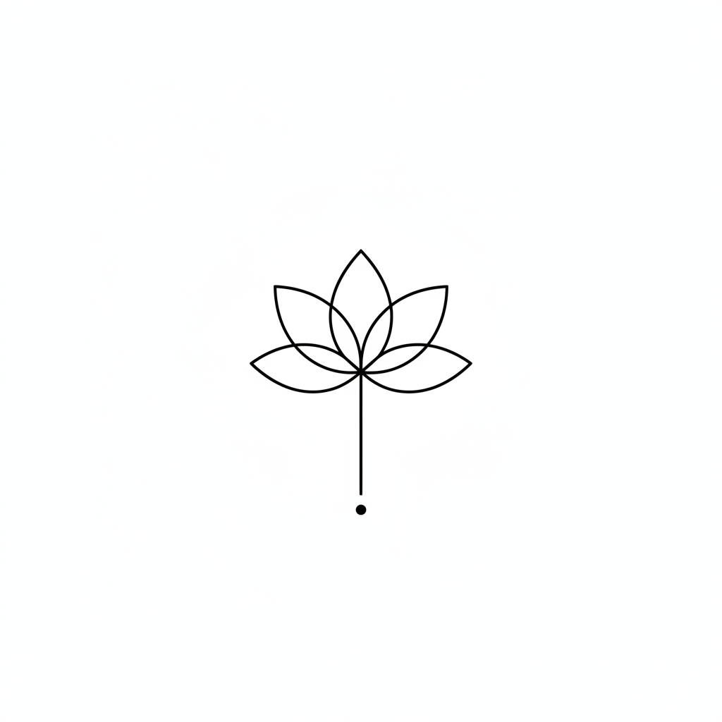 Minimalist Lotus temporary tattoo design, minimalist lotus artwork in black ink on a white background