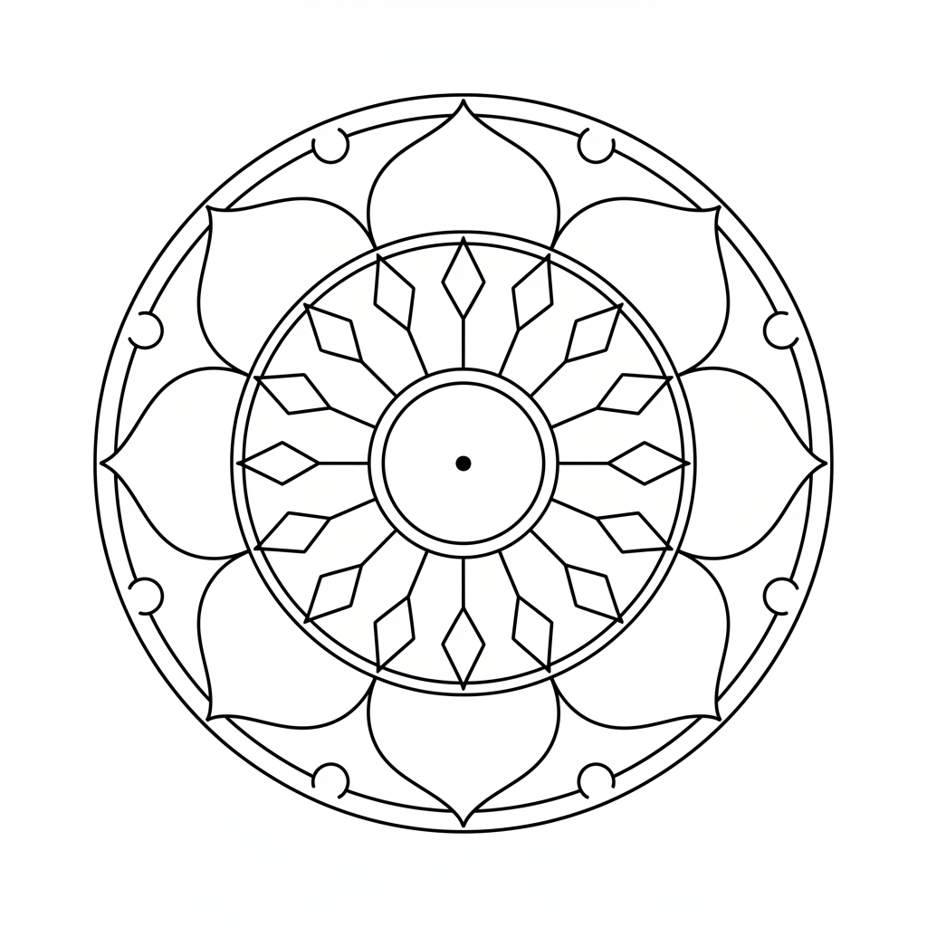 Minimalist Mandala temporary tattoo design, minimalist mandala artwork in black ink on a white background