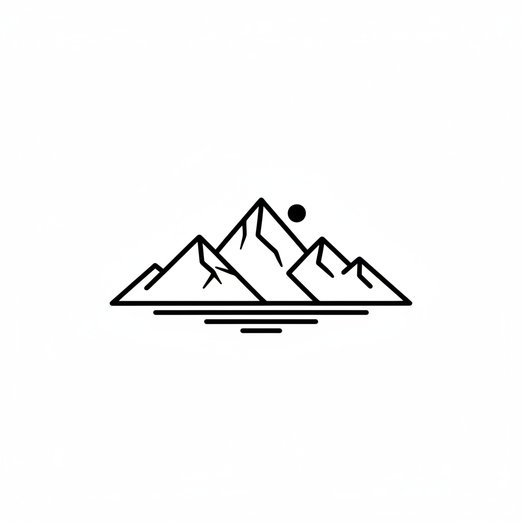 Minimalist Mountain Range temporary tattoo design, minimalist mountain artwork in black ink on a white background