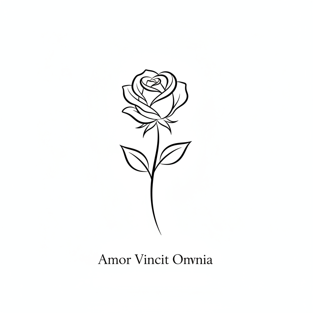 Minimalist Rose temporary tattoo design, minimalist rose artwork in black ink on a white background