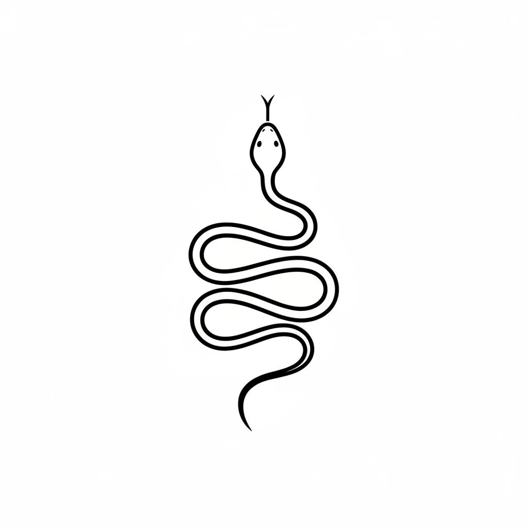 Minimalist Snake temporary tattoo design, minimalist snake artwork in black ink on a white background