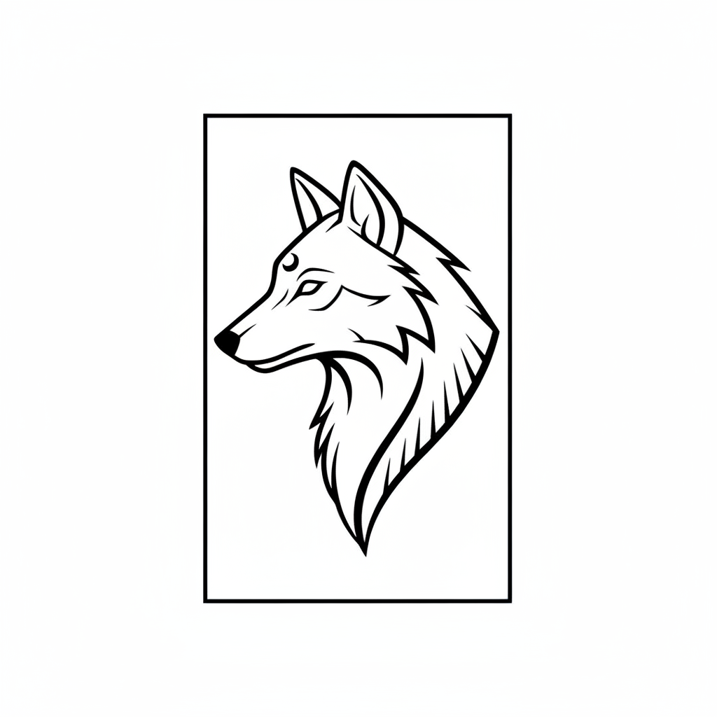 Minimalist Wolf temporary tattoo design, minimalist wolf artwork in black ink on a white background